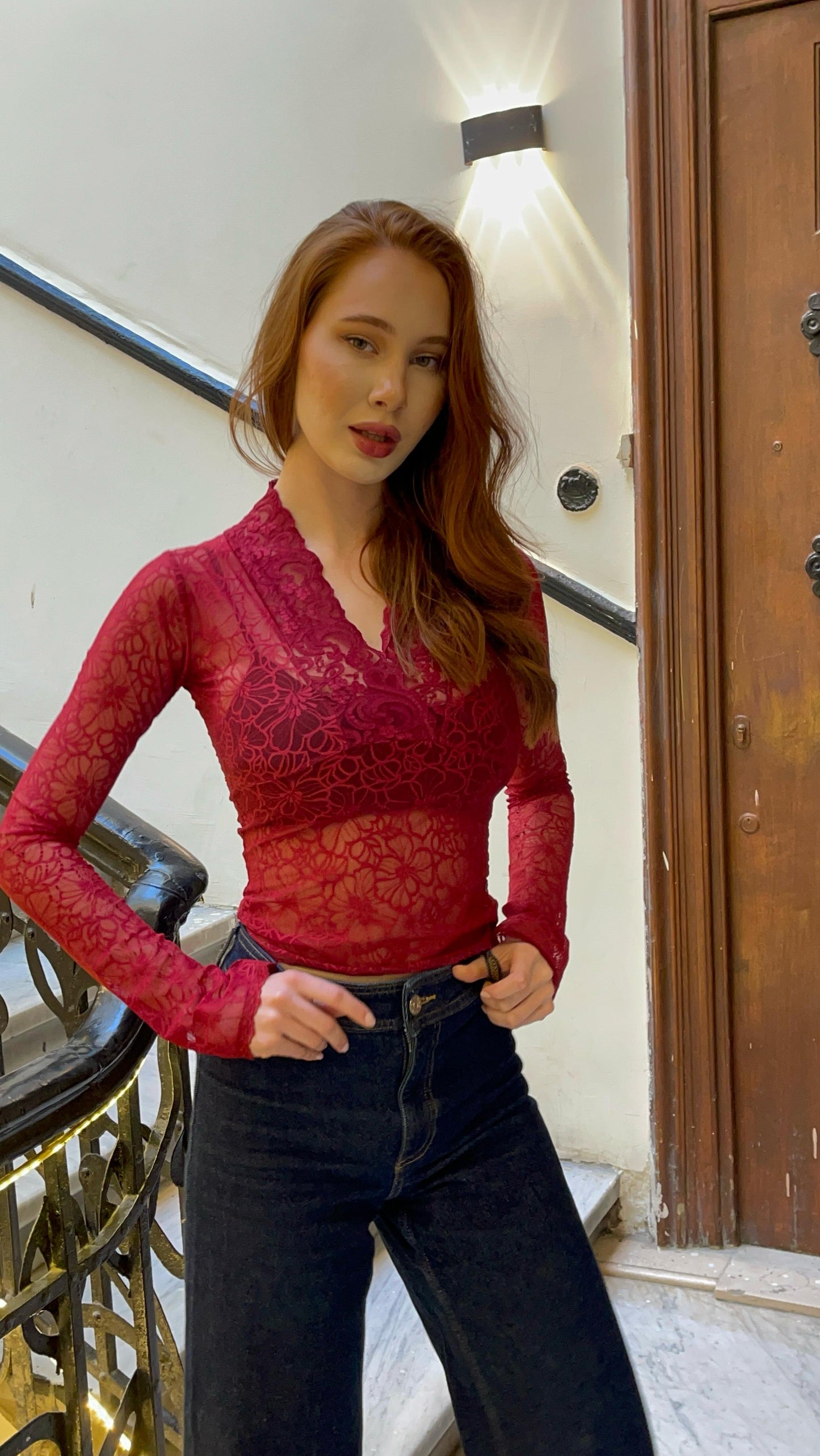 luna v-neck lace top